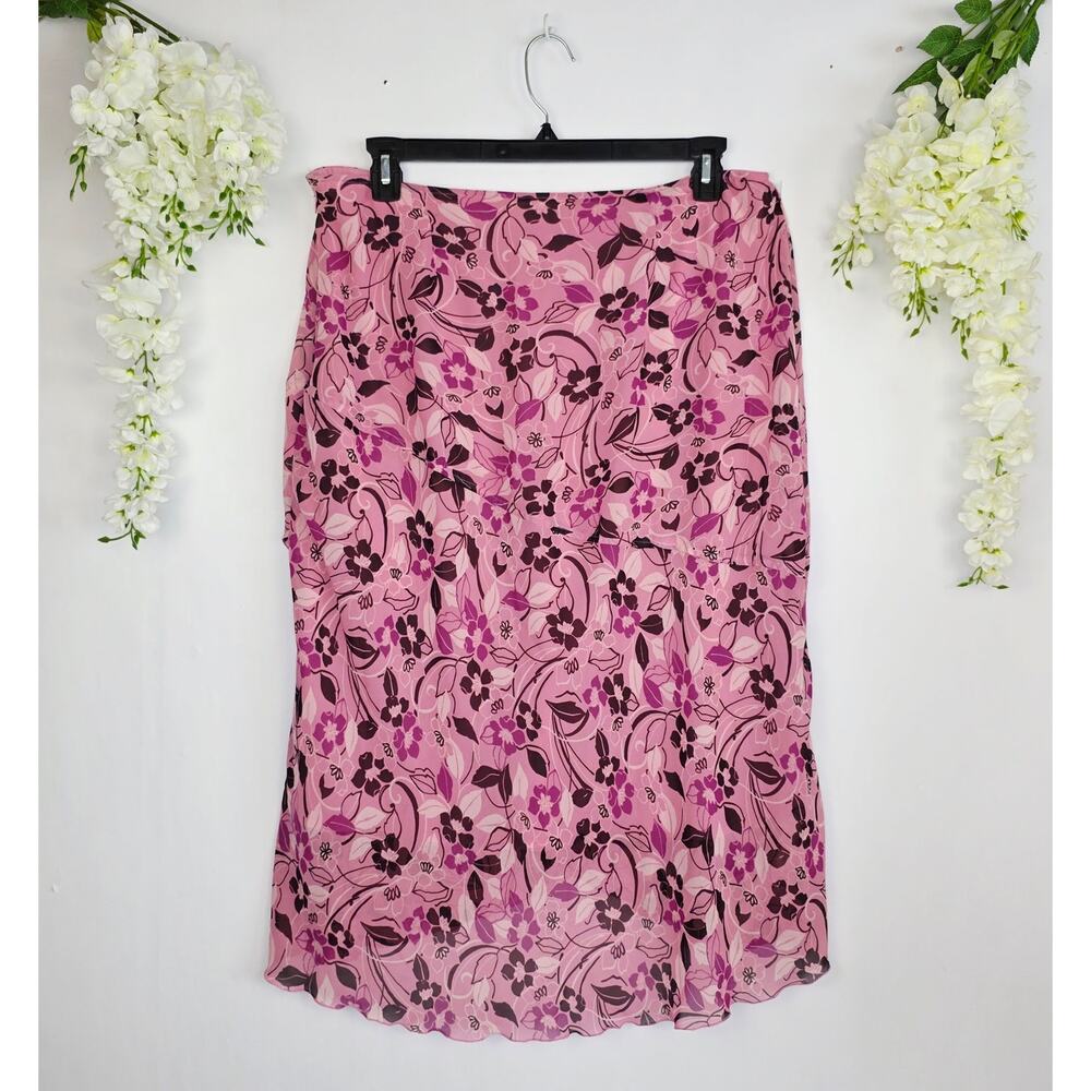 Jaclyn Smith Skirt Plus 18W Pink Brown Floral Chiffon Y2K Cottage Fairy Grunge - Picture 2 of 10